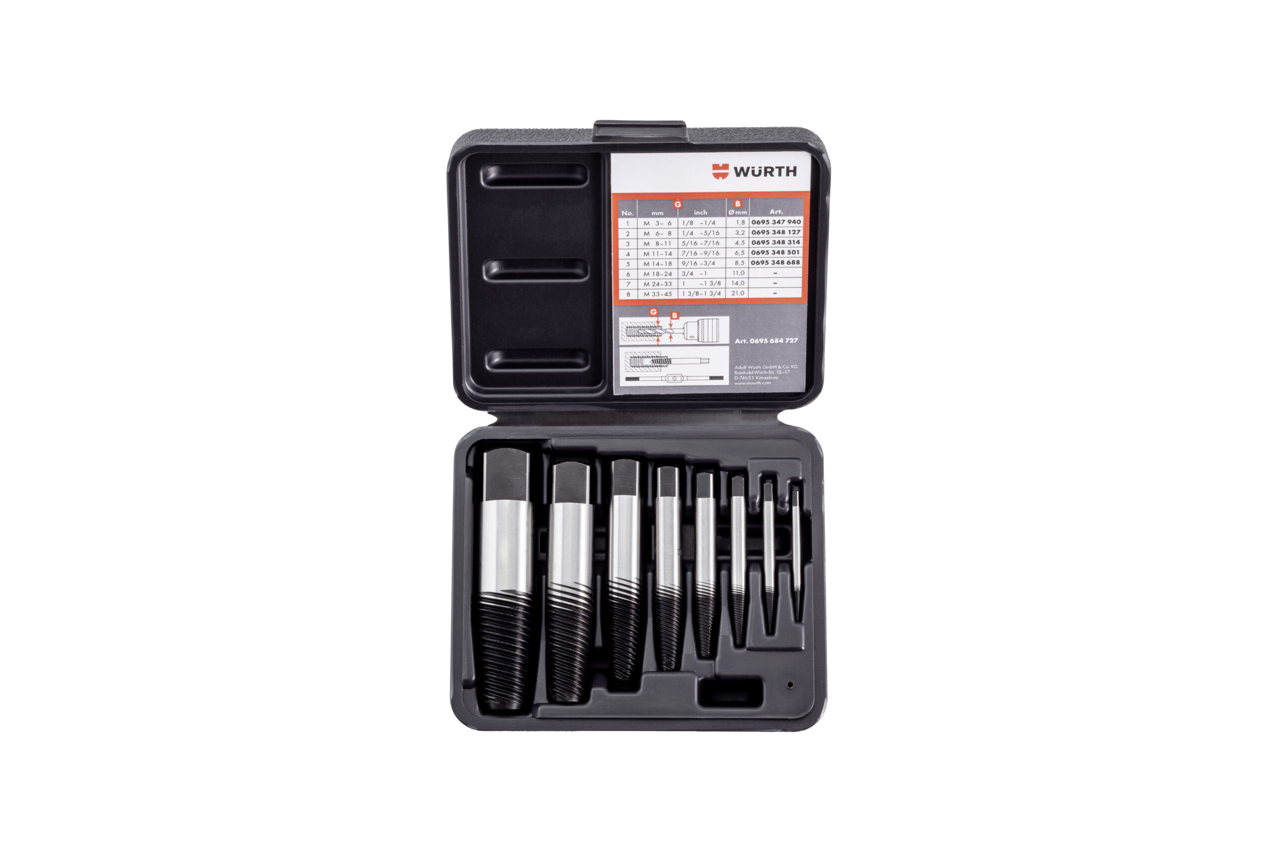 Surtido de extractores de tornillos, 8 piezas
